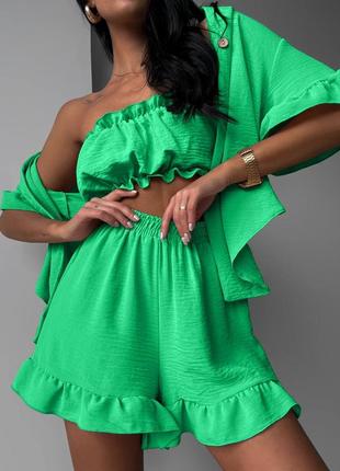 Костюм тройка лето рубашка топ и шорты