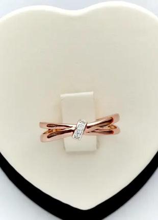 Кільце з цирконами з комбінованим покриттям (медичне золото)