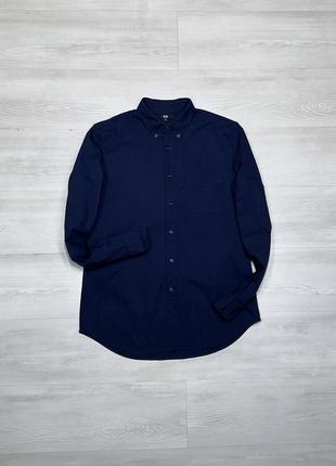 Uniqlo брендовая мужская темно-синяя базовая рубашка кэжуал оригинал
