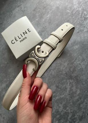 Білий шкіряний прошитий ремінь в стилі селін celine