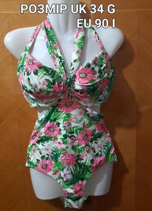 Р.34 g/ 90 i новый красивый сдельный купальник в цветах от asos swim, косточки, поролон