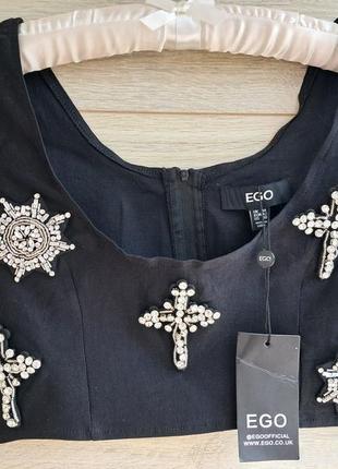 Черный топ с камнями стразы камни ego