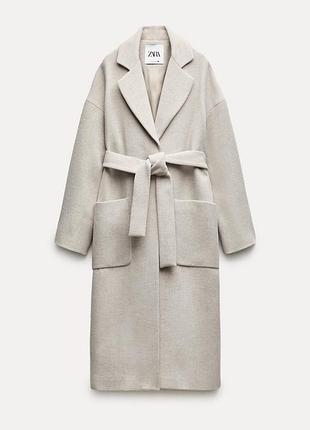 Пальто із запахом та паском zara