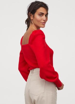 Красный вязаный джемпер h&m s кофта с квадратным вырезом