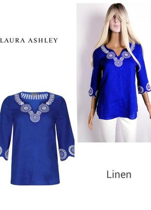 Синя лляна блуза з вишивкою від laura ashley