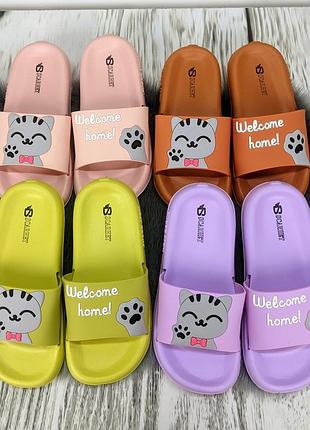 Шльопанці сланці жіночі з котиками силіконові на піні жовтогарячий 2269_3