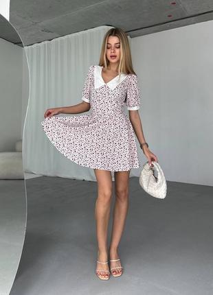 Сукня біла принт квітковий з білим коміром комірець воротнік