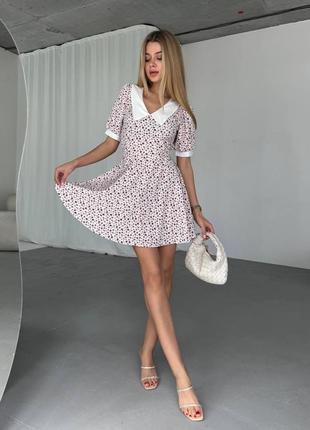 Сукня біла принт квітковий з білим коміром комірець воротнік