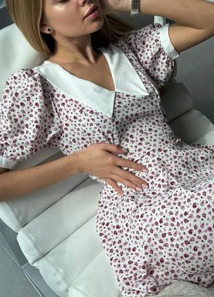 Сукня біла принт квітковий з білим коміром комірець воротнік