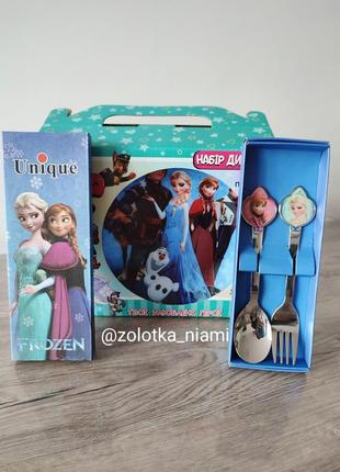 Детская посуда "крестное сердце", анная и эльза, детская посуда, набор посуды, детская посуда