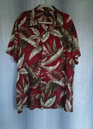 100% віскоза  натуральна літня сорочка, яскрава шведка гавайка тропічний принт штапель