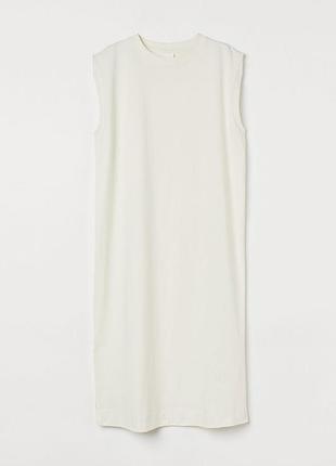 Коттоновое белое платье, платье под пояс, хлопковое молочное платье от h&m