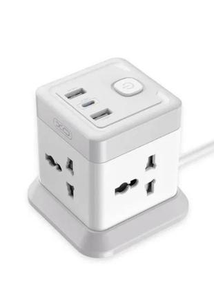 Подовжувач мережевий xo wl20 4 розетки 2usb type-c 2м сіро-білий