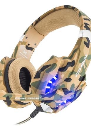 Навушники ігрові kotion g9600 led підсвічування hi-res audio жовтий камуфляж