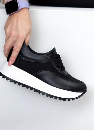 Жіночі кросівки натуральна шкіра чорний з білим7 фото
