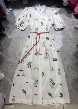 Сукня в стилі alemais довга льон з гудзиками кремова