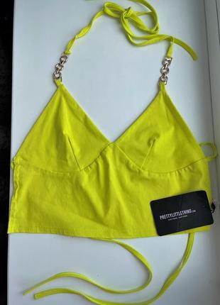 Новий яскравий неоновий топ prettylittlething plt з зав'язками р. xs-s plt
