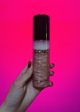 Спрей-хайлайтер для тіла з блискітками iconic london prep-set-glow hydrating glowy setting spray original perfect champagne glow