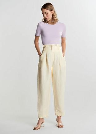 Льняные брюки брюки брючины бананы gina tricot лимон тренд