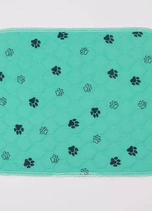 Многоразовая пеленка для собак мятная с лапками 86*92