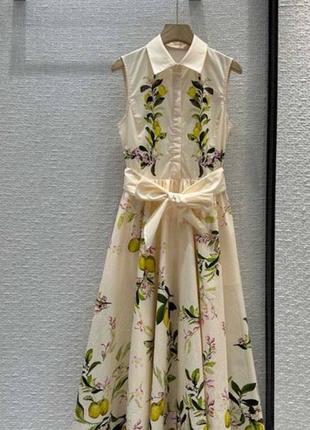 Сукня довга льон шовк в стилі zimmermann молоко з гудзиками з принтом