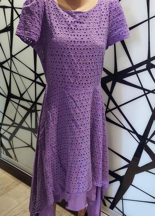 Лавандовое платье из прошвы new fashion с ассиметричной юбкой 46-482 фото