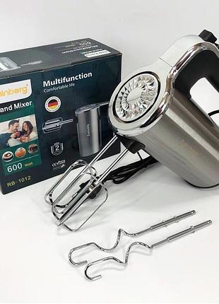 Миксер ручной электрический rainberg rb-1012 600w нержавейка, ручной миксер для кухни, мощный миксер shop
