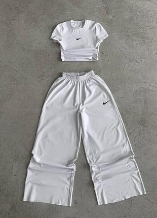 Жіночий літній костюм nike кроп-топ і штани-палацо з мікродайвінгу розміри xs-l