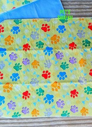 Многоразовая пеленка для собак желтая с лапками и косточками 70*802 фото