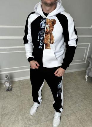 Чорно-білий чоловічий утеплений спортивний костюм