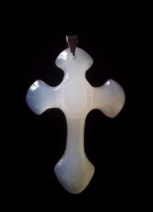 Кулон "хрест" з каменю білий агат1 фото
