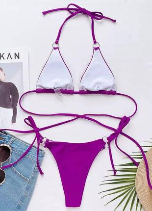 Женский раздельный купальник с металлическими кольцами и завязками вокруг талии princess фиолетовый7 фото