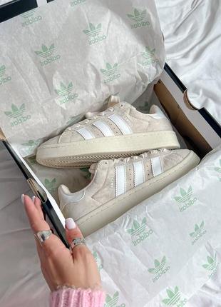Жіночі замшеві кросівки adidas campus 00s beige/white premium адідас кампус