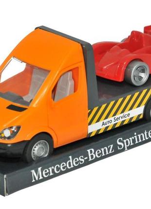 Автомобиль "mercedes-benz sprinter" эвакуатор (оранжевый) на планшетке, tigres