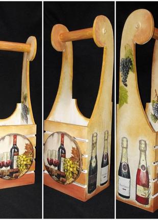 Оригинальный ящик под шампанское, ручная работа, декупаж, дерево и фанера, 45х15х11 см., 430 гр.