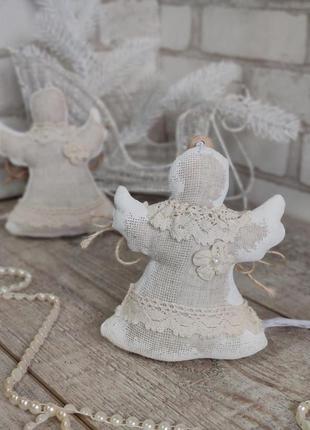 Ангел из натурального льна, рождественский апгел ручная работа, ангел на елку, 15 см.
