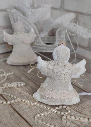 Ангел из натурального льна, рождественский апгел ручная работа, ангел на елку, 15 см.