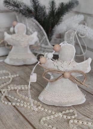 Ангел из натурального льна, рождественский апгел ручная работа, ангел на елку, 15 см.