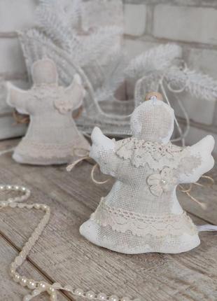 Ангел из натурального льна, рождественский апгел ручная работа, ангел на елку, 15 см.