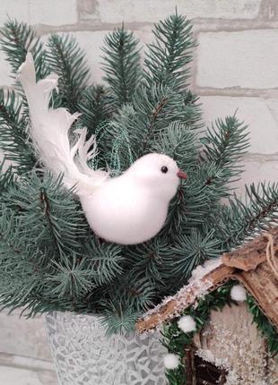 Птичка белая с флоковым покрытием, 16 см