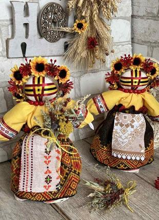 Мотанка "сварга" з букетом компліментом з сухих квітів, родинний оберіг, українська лялька ручна робота, 27 см.2 фото