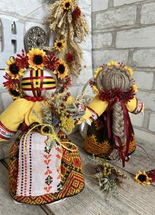 Мотанка "сварга" з букетом компліментом з сухих квітів, родинний оберіг, українська лялька ручна робота, 27 см.7 фото