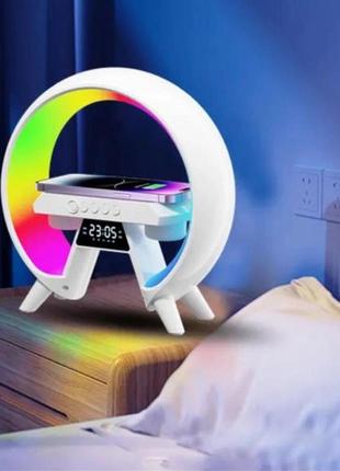 Led лампа нічник g-lite xm-x63 з bluetooth динаміком і бездротовою зарядкою, годинник хамелеон з будильником shop4 фото