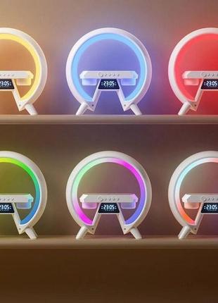 Led лампа нічник g-lite xm-x63 з bluetooth динаміком і бездротовою зарядкою, годинник хамелеон з будильником shop9 фото