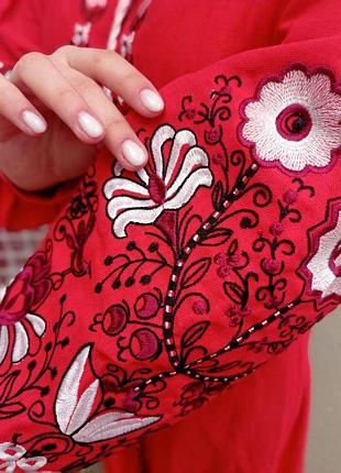 Платье с вышивкой на льне с пояском 46-56 р-ры