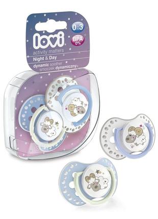 Lovi пустушка силіконова динамічна 0-3 м-ців 2 шт. night&day boy lamb