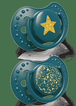 Соска-пустышка силиконовая динамическая 0-3 м-цев 2 шт. stardust, lovi зеленый, 22/892 green