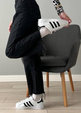 Женские кожаные кроссовки adidas superstar white black адидас суперстар