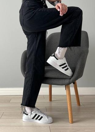 Женские кожаные кроссовки adidas superstar white black адидас суперстар5 фото