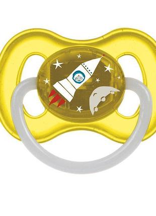 Пустышка латексная круглая 0-6 мес space, canpol babies 23/221 yel